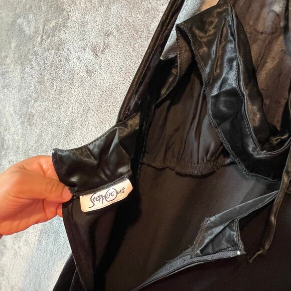 Vintage‎ 90s Black Satin Slip Dress Sheer Floral Mesh Bodice Gothic Grunge XS - Picture 3 of 7